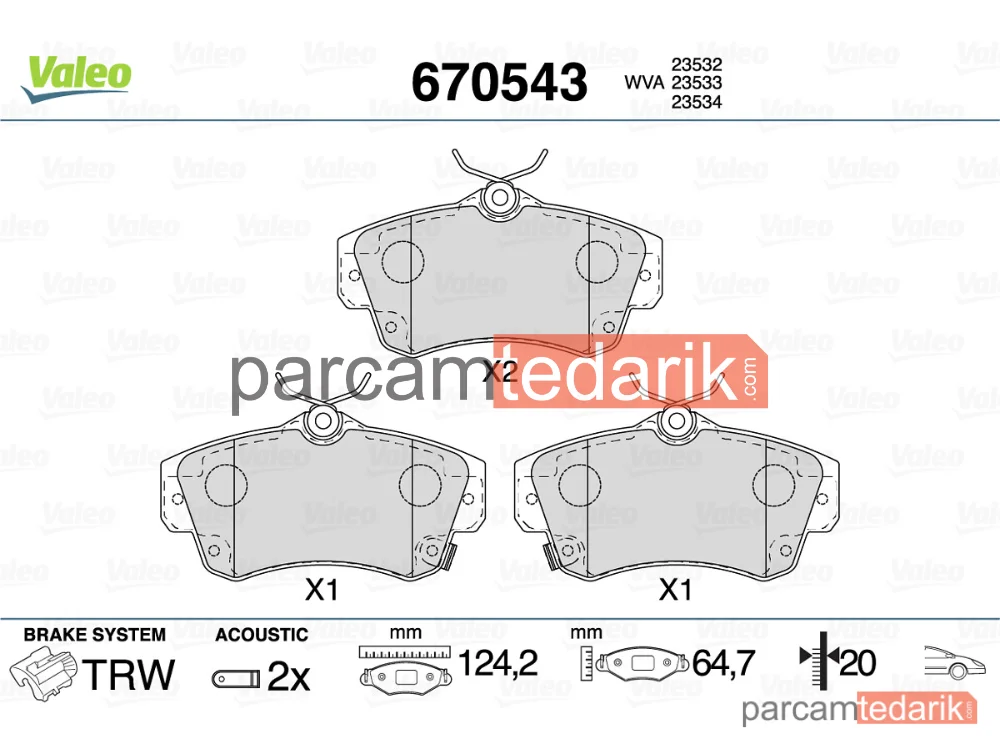 670543 | Fren Balatası (Ön) — Chrysler PT Cruiser, Chrysler PT Cruiser Combi, Dodge Neon II